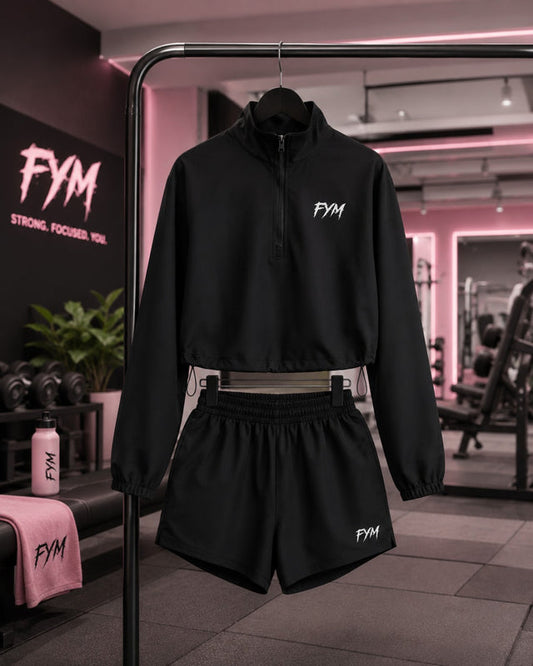 AFTERDARK Women's Quarter-Zip Active Short Set - Pink Logo - Pre-Order