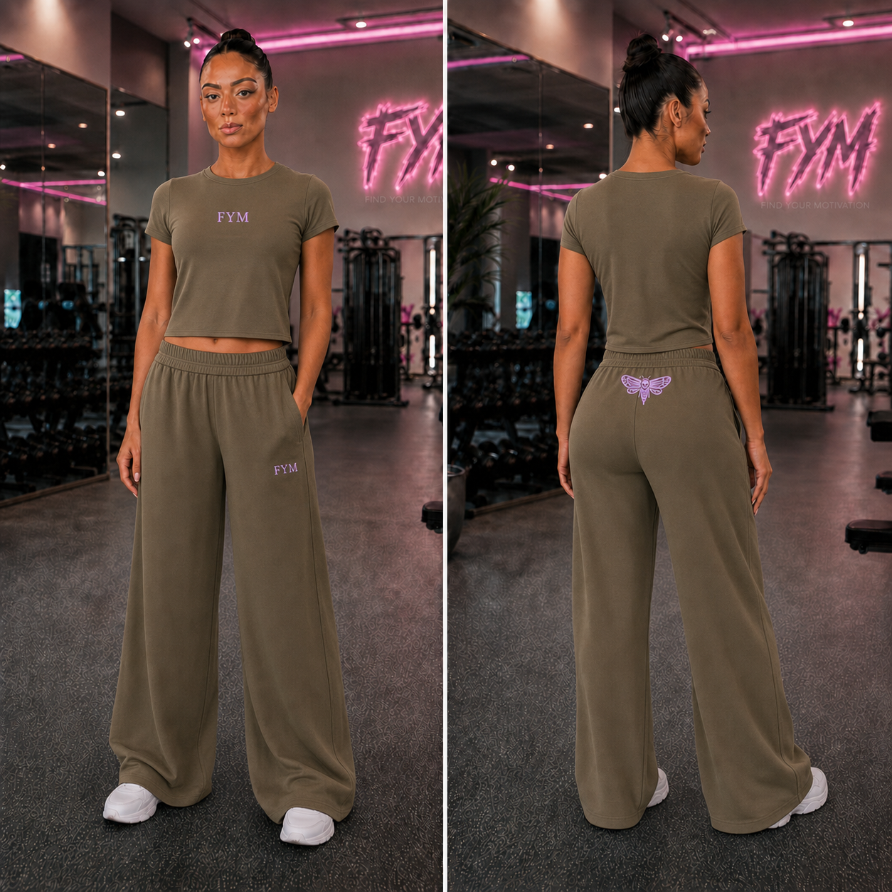 AFTERDARK Women’s Autumn Wide-Leg Set — Khaki & Lilac — Size Reservation