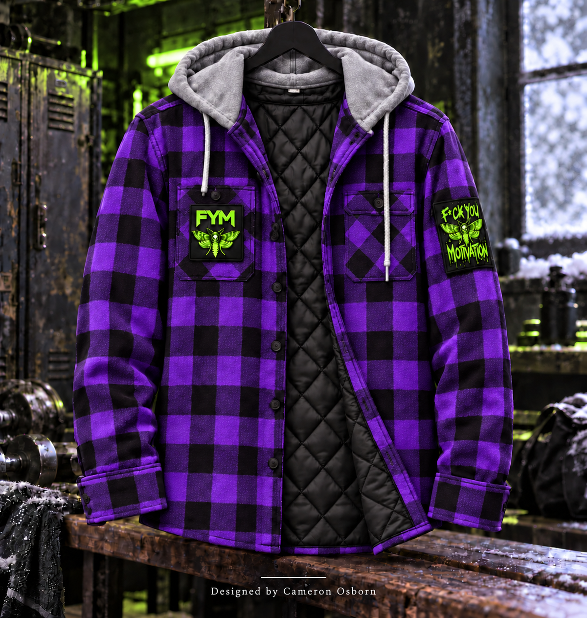 RISE MEN’S LUMBERJACK TRAINING SHIRT — PURPLE / NEON GREEN
