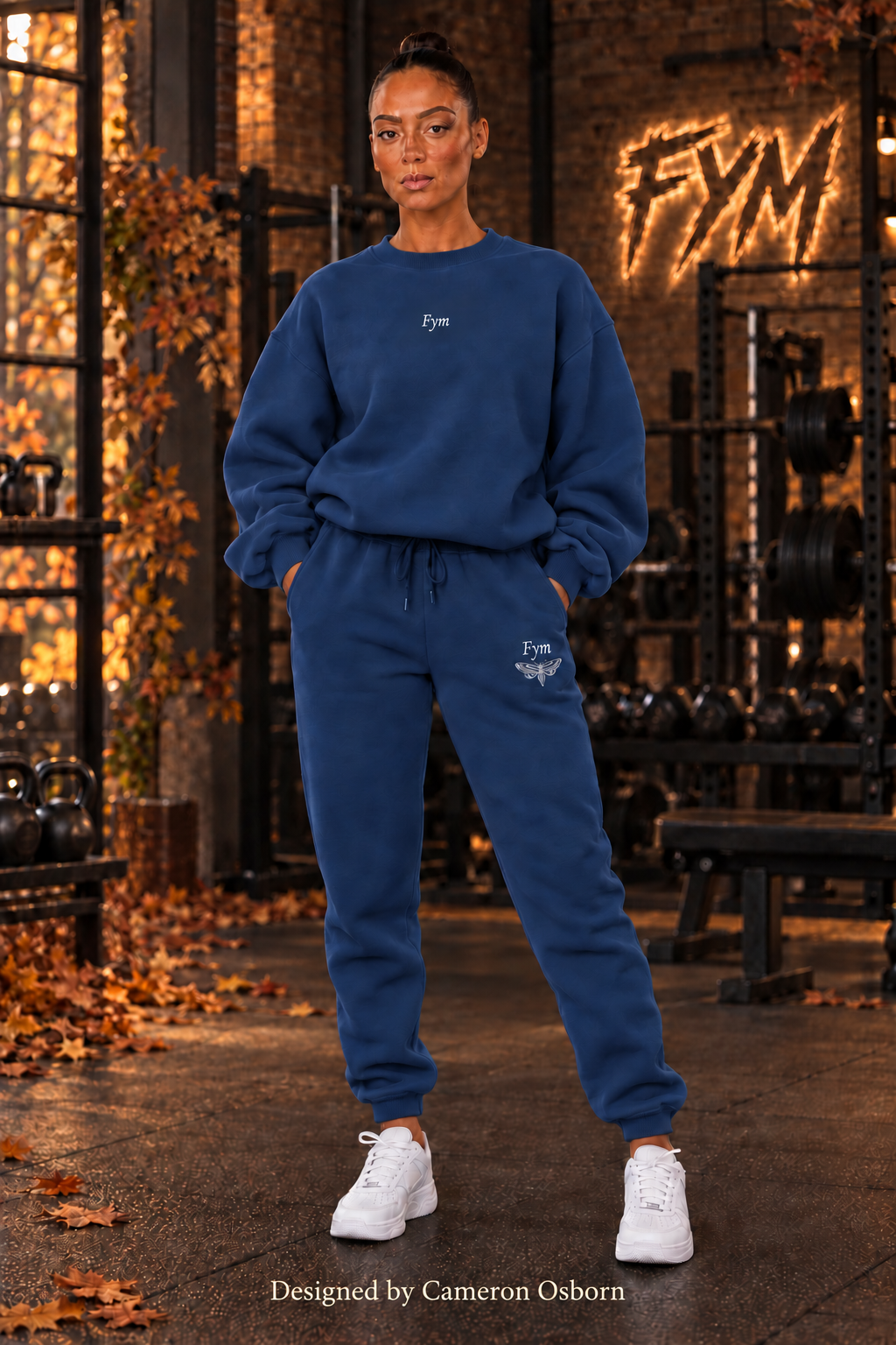 RISE WOMEN’S SWEATSHIRT & JOGGER SET — NAVY BLUE — front — Designed by Cameron Osborn