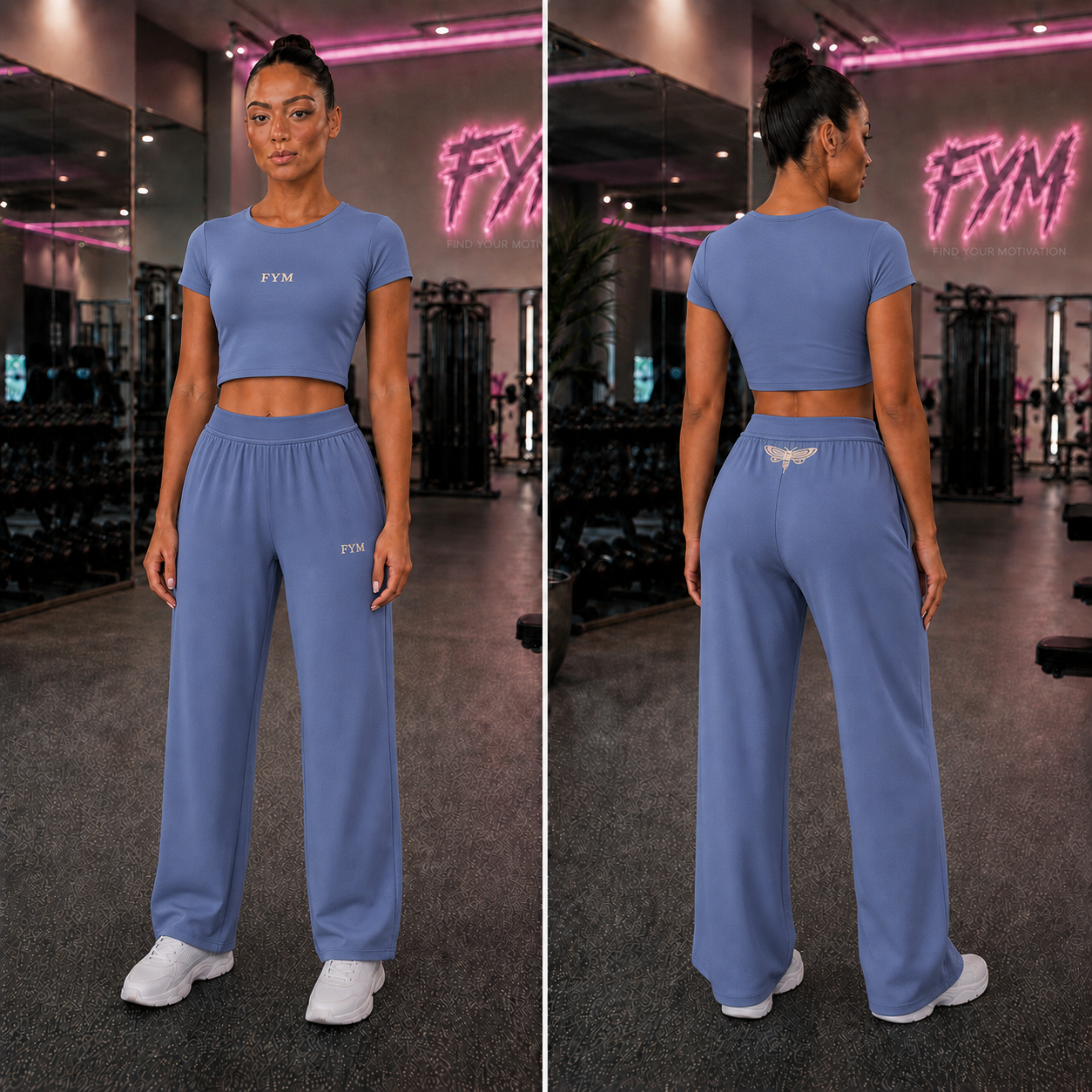AFTERDARK Women’s Autumn Wide-Leg Set — Blue & Peach — Size Reservation