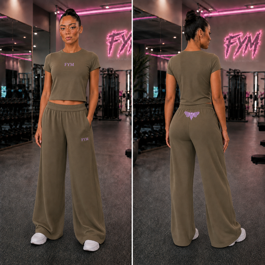 AFTERDARK Women’s Autumn Wide-Leg Set — Khaki & Lilac — Size Reservation