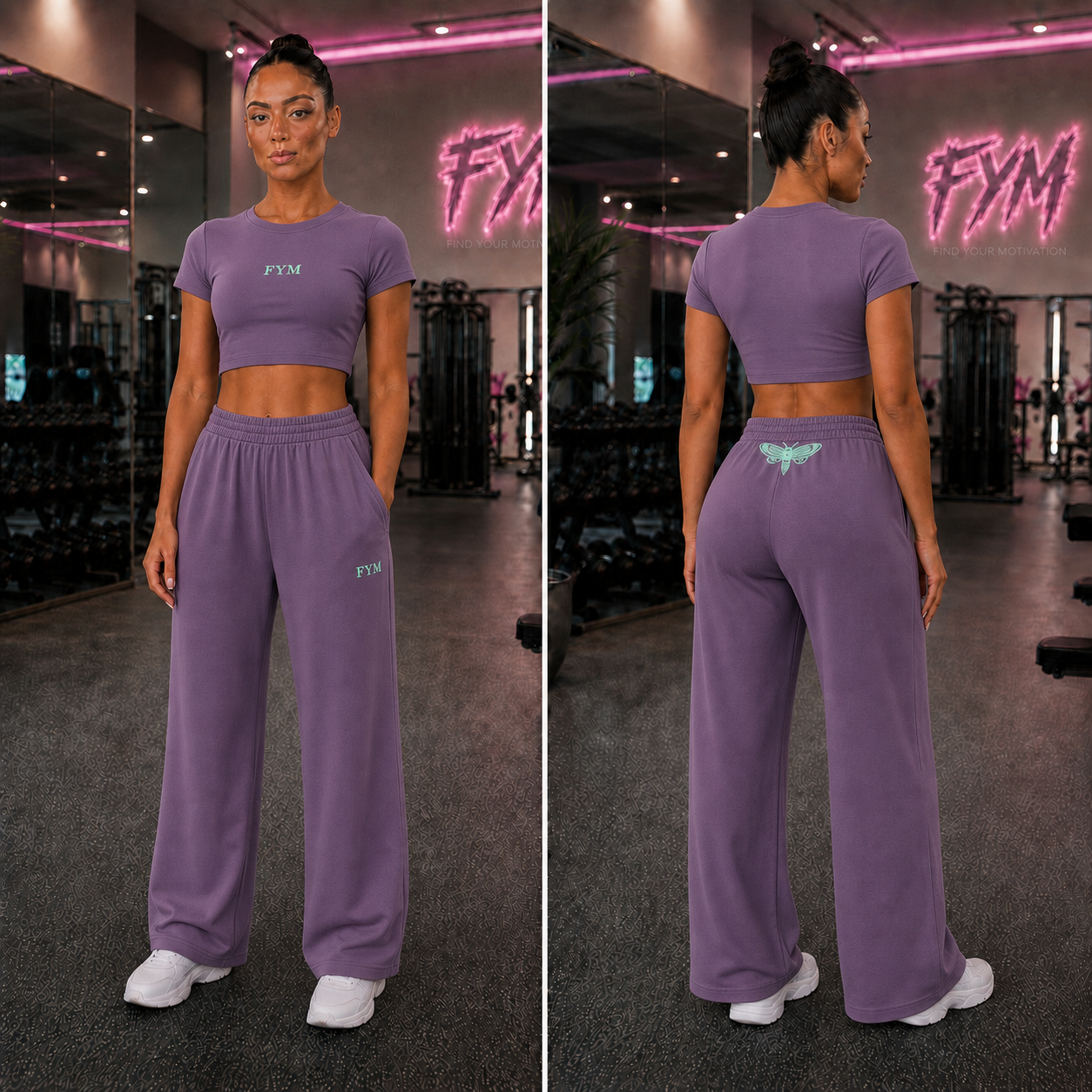 AFTERDARK Women’s Autumn Wide-Leg Set — Purple & Mint — Size Reservation