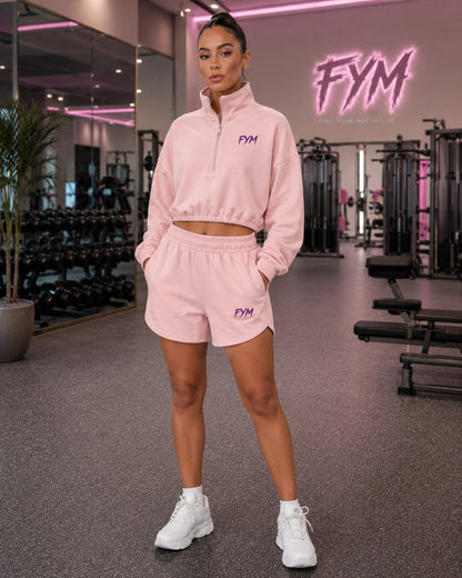 AFTERDARK Women's Quarter-Zip Active Short Set - Pink Logo - Pre-Order