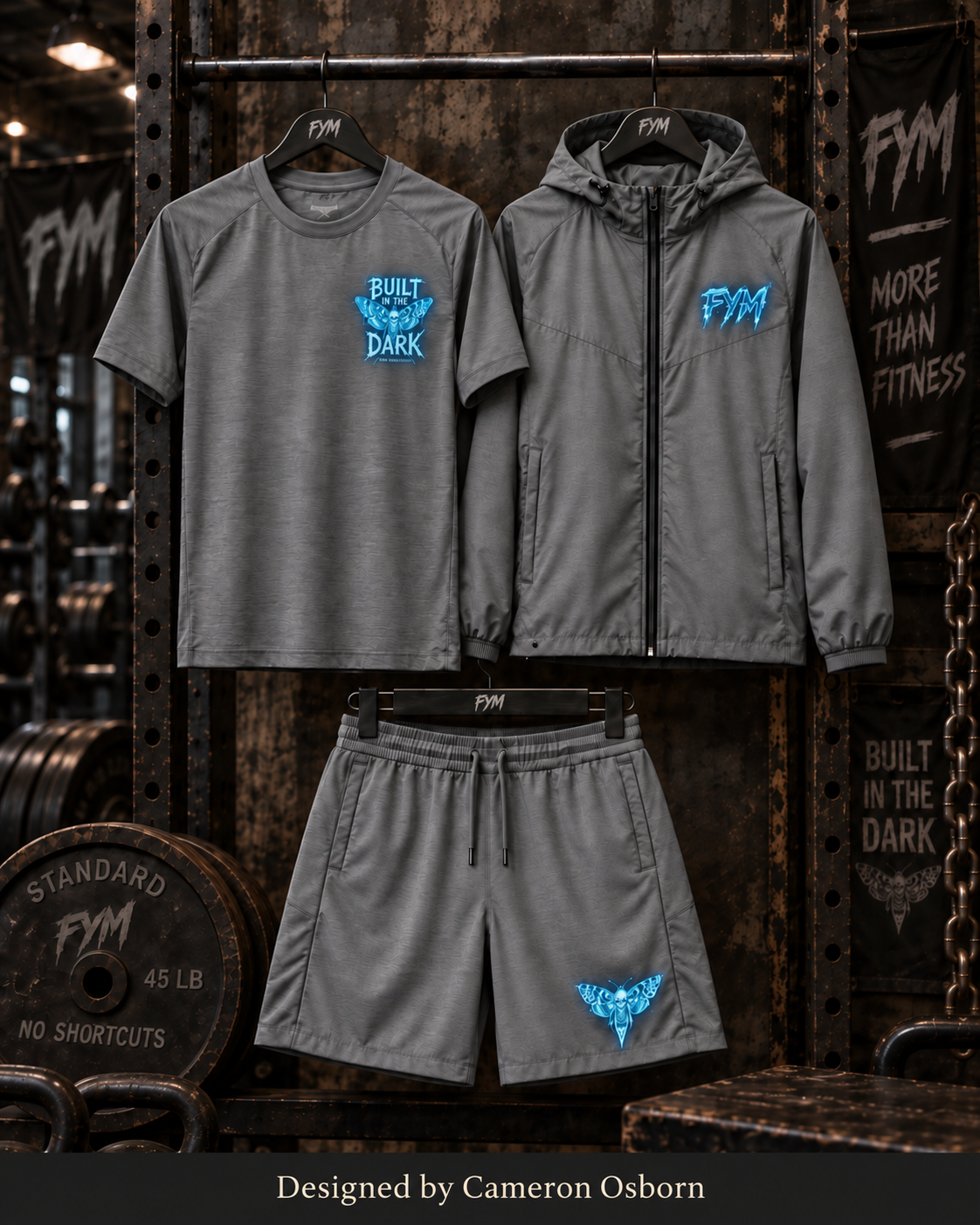 RISE MEN’S 3 PIECE ACTIVE SET — GREY / ELECTRIC BLUE