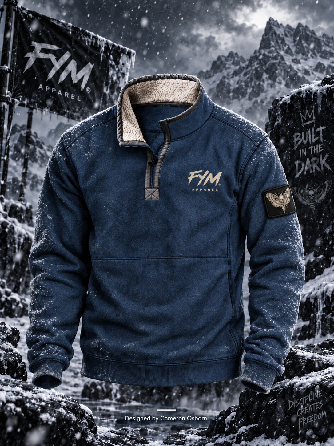 RISE MEN’S QUARTER PULLOVER SWEATER — NAVY / CREAM