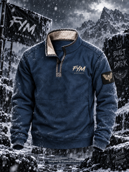 RISE MEN’S QUARTER PULLOVER SWEATER — NAVY / CREAM