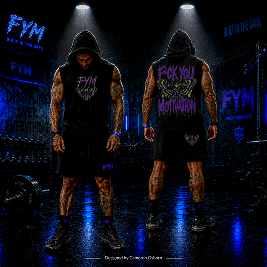 RISE MEN’S VEST & SHORTS SET — BLACK / PURPLE & NEON GREEN