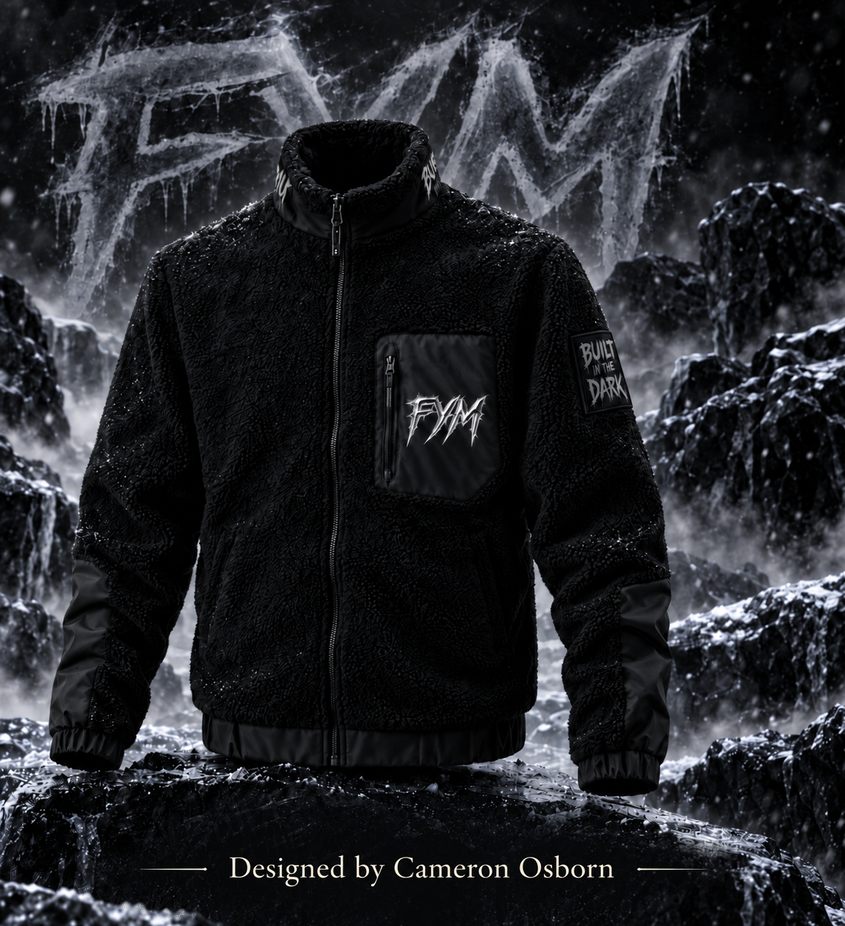 RISE MEN’S SHERPA JACKET — BLACK — front — Designed by Cameron Osborn