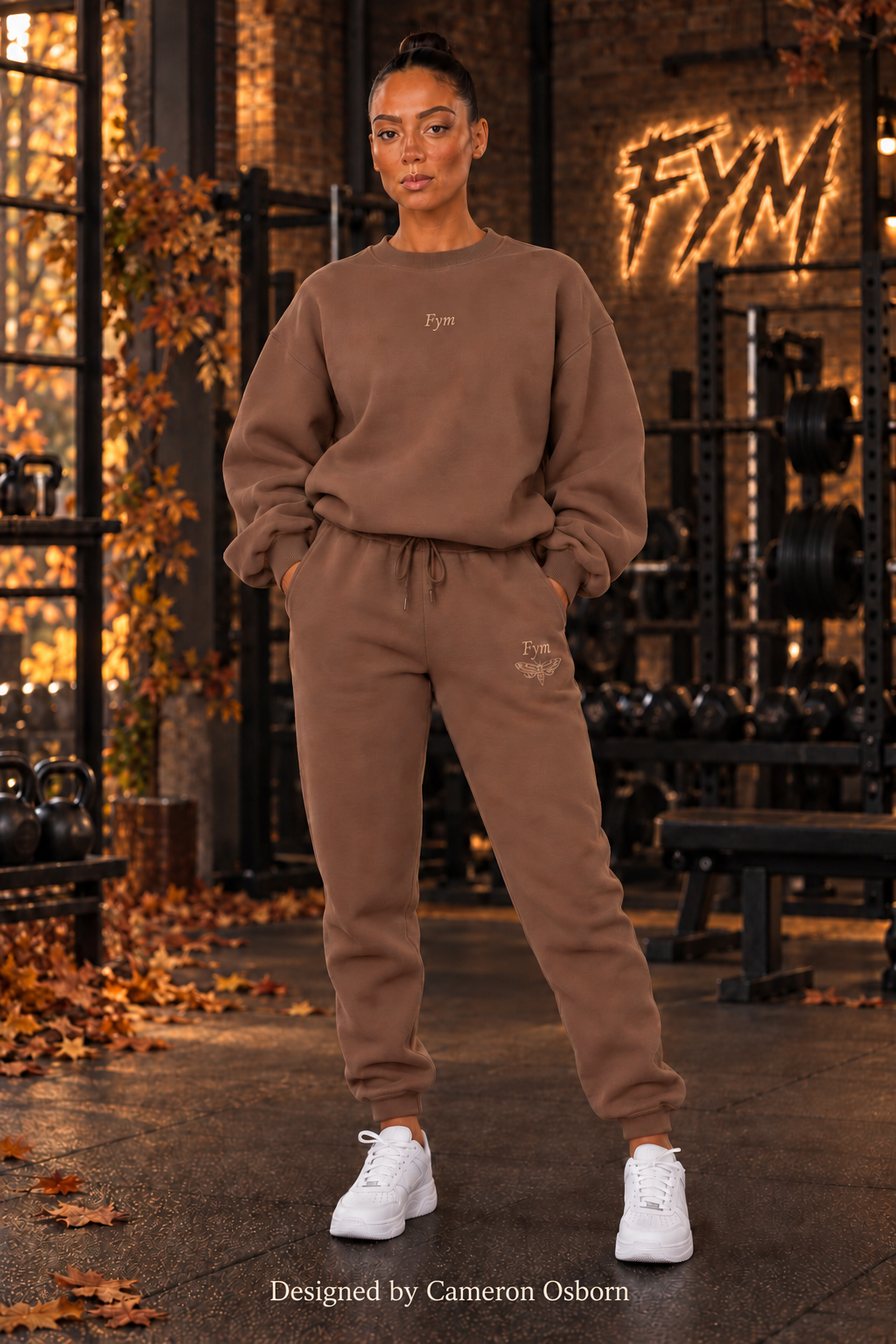 RISE WOMEN’S SWEATSHIRT & JOGGER SET — BROWN — front — Designed by Cameron Osborn